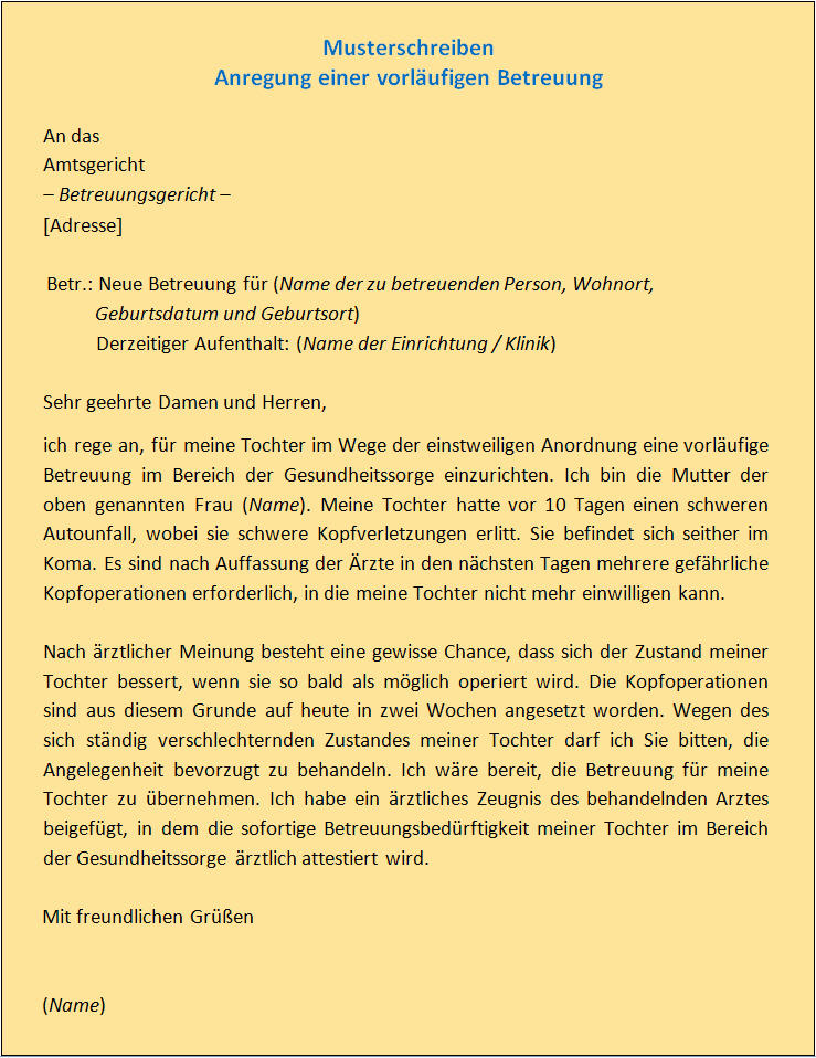 Anregung vorläufige Betreuung